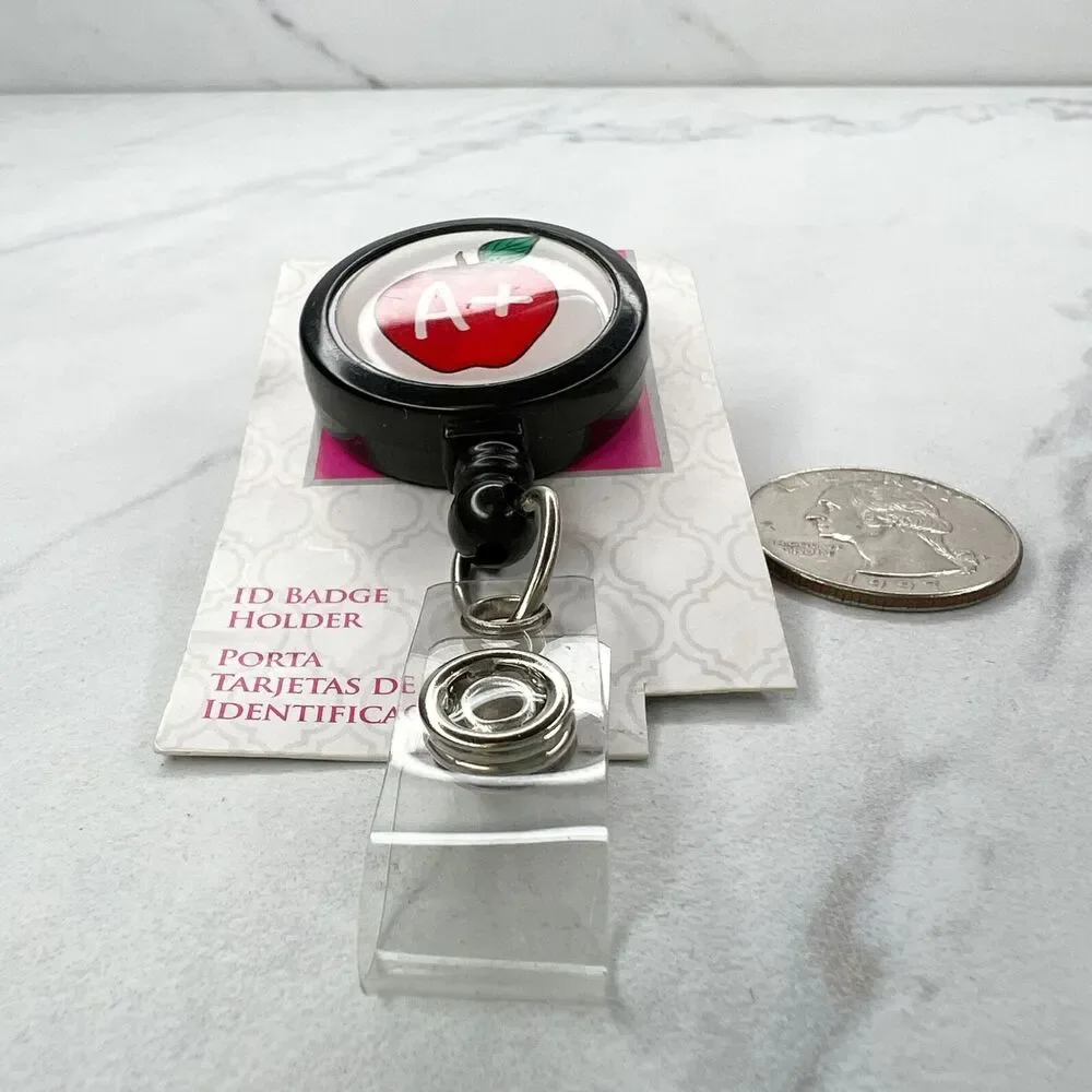 A+ Teacher Apple Clip On School Work Retractable Badge ID Holder